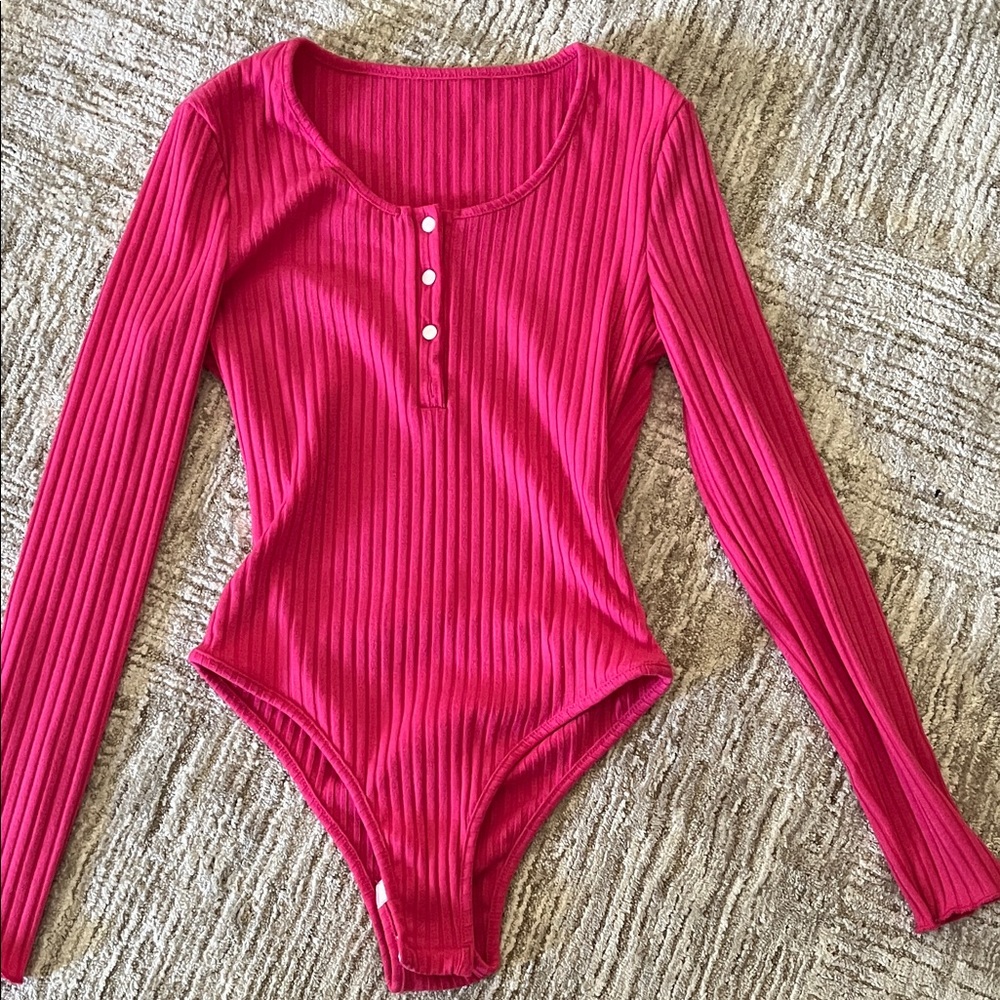 SHEIN Women's Red Ribbed Bodysuit